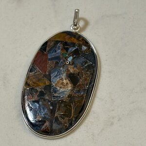 Silver Pietersite Oval Pendant